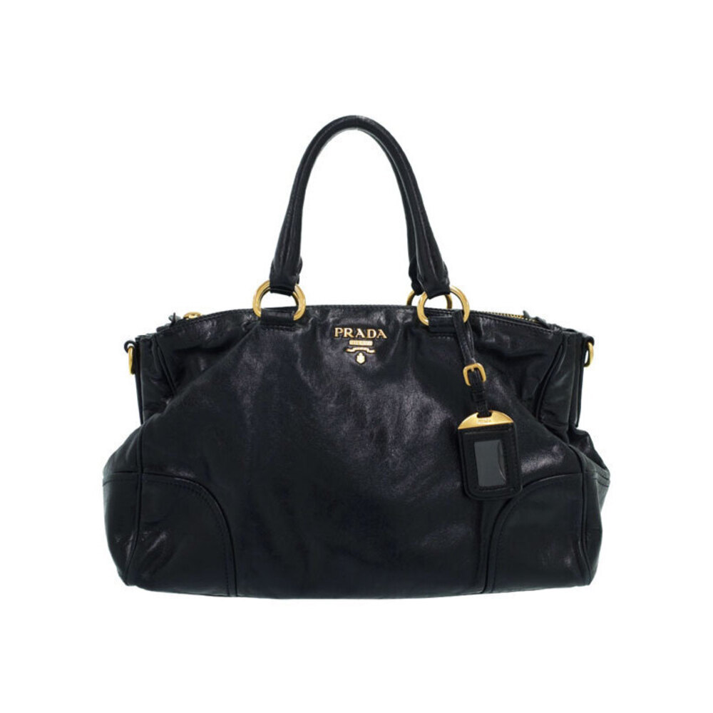 Prada Vitello Shine Leather Double Zip Convertible Tote black glazed